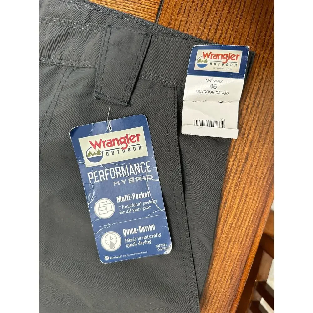 Wrangler Men's Outdoor Cargo Shorts Gray Performance Multi Pocket Nylon Size 46